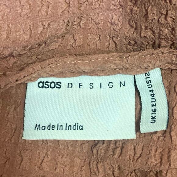 ASOS Brown Sleeveless Textured Ruffle Tiered Cami Mini Fit & Flare Tank Dress 12 - Picture 3 of 4